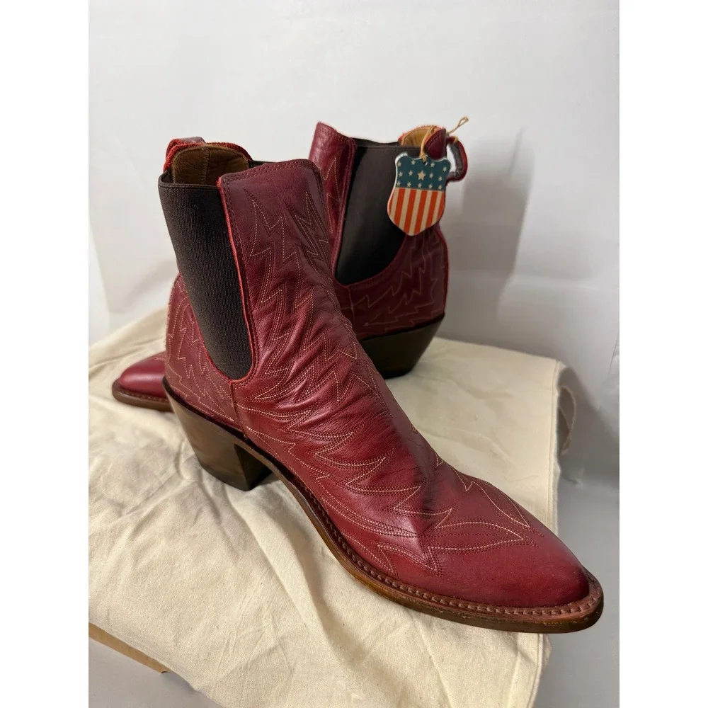 RRL Double RL Ralph Lauren Lottie Red Leather Cowboy Boots 8.5B Made in USA NEW